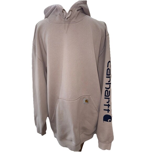 Carhartt Hoodie 2XL Loose Fit Mink Sweatshirt Logo Sleeve Workwear Streetwear - Picture 1 of 10